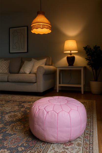 Pink Moroccan leather Ottoman Pouffe