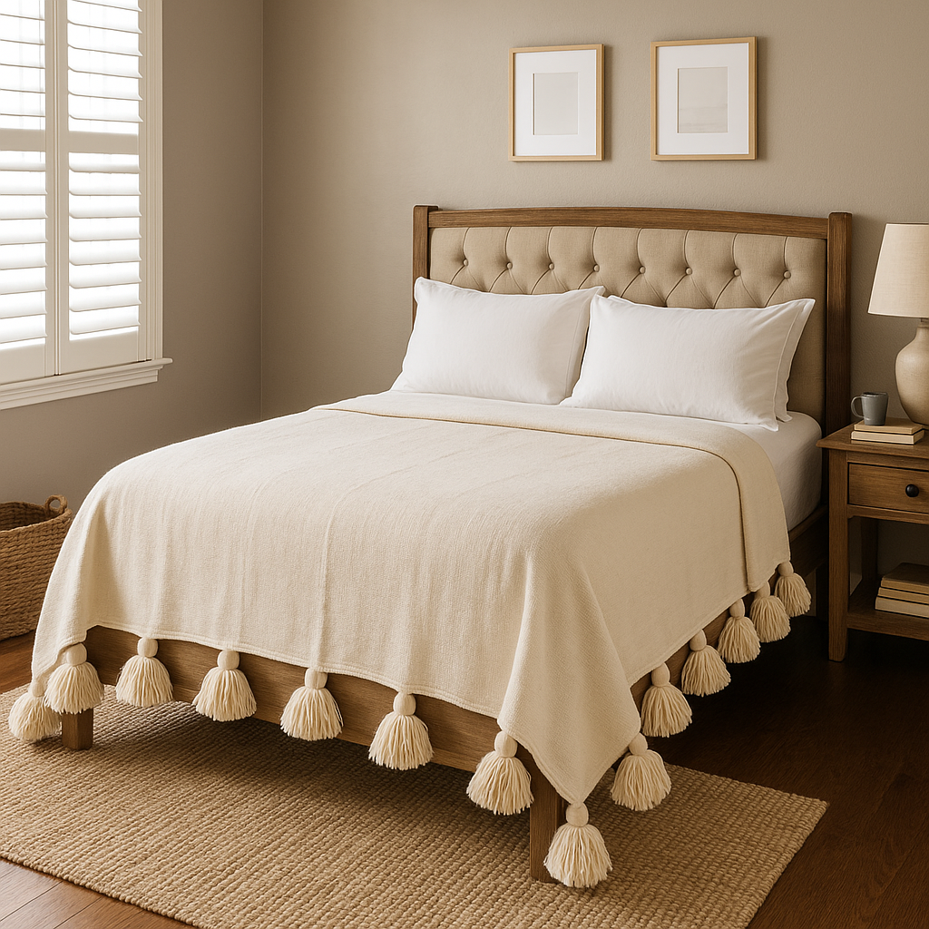 Agafay Souk Pom Pom Blanket Natural