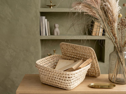 Agafay Souk Rectangular Lidded Palm Leaf Storage Basket