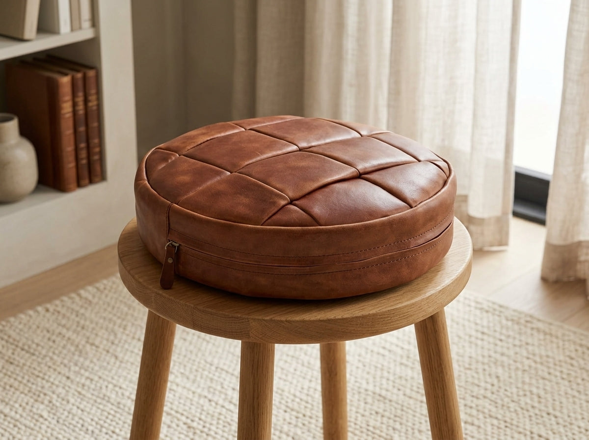 Agafay Souk Round Woven Leather Chair Pad