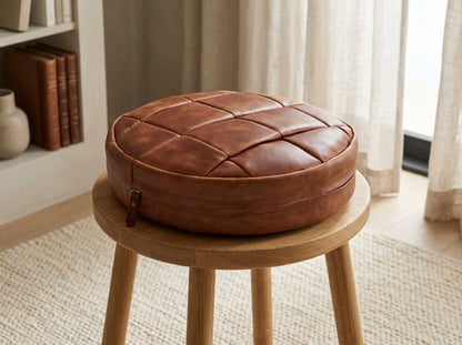 Agafay Souk Round Woven Leather Chair Pad