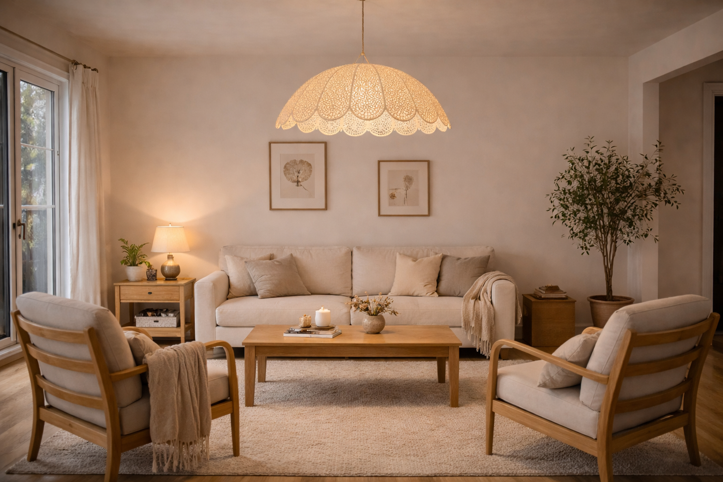 Agafay Souk Seashell Bloom Raffia Pendant Lamp