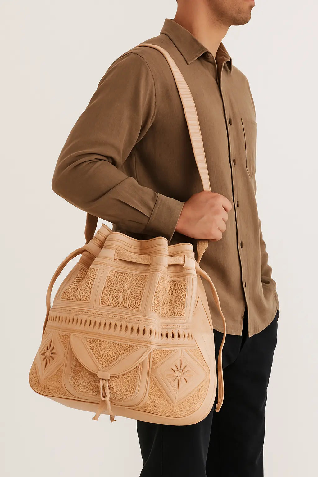 Agafay Souk Sundust Drawstring Leather Convertible Backpack