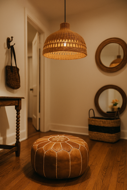 Tan Brown Moroccan leather Ottoman Pouffe