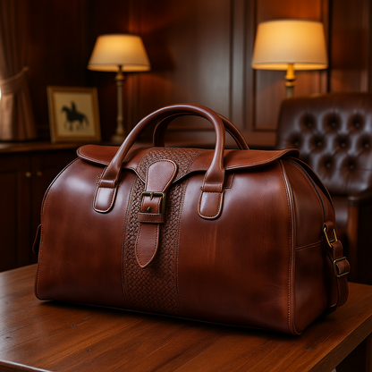 Agafay Souk Woven Flap Leather Weekender