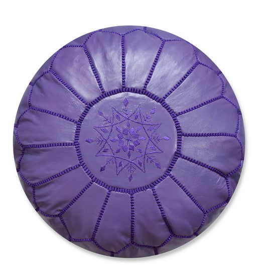 Royal Violet Moroccan leather Ottoman Pouffe