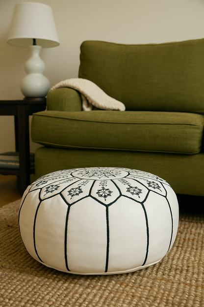 Andalus Night Moroccan leather Ottoman Pouffe