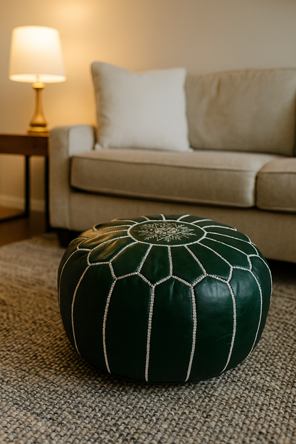 Atlas Evergreen Moroccan leather Ottoman Pouffe