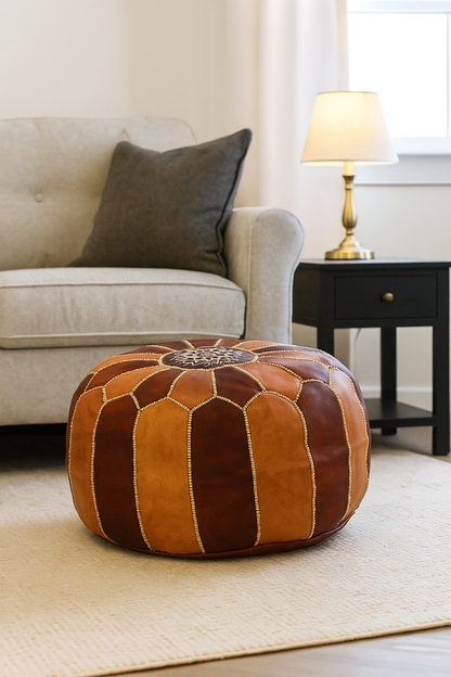 Atlas Sunset Moroccan leather Ottoman Pouffe