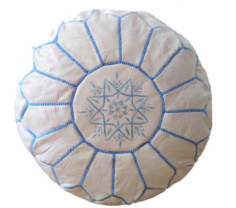 Azure Bloom Moroccan leather Ottoman Pouffe