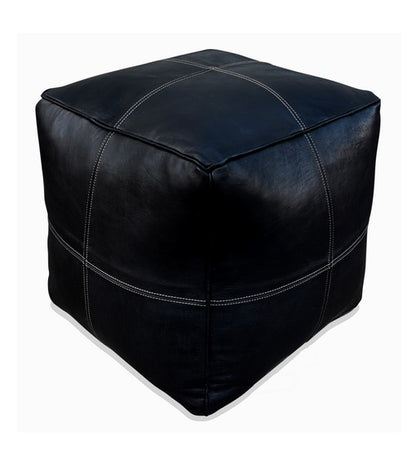 Black Ember Square Moroccan Leather Ottoman