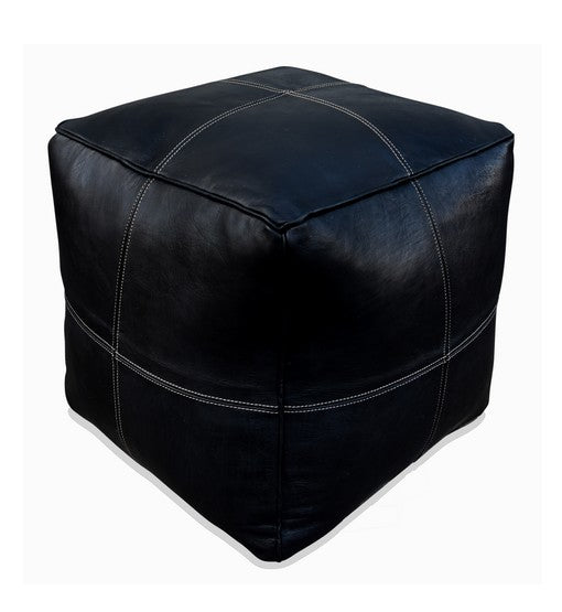 Black Ember Square Moroccan Leather Ottoman