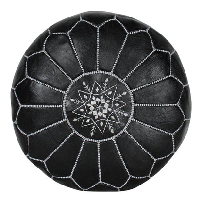 Black Moroccan leather Ottoman Pouffe