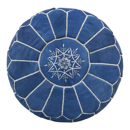 Blue & White Moroccan Leather Ottoman Pouffe