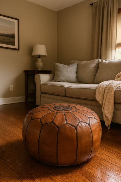 Brown and Black Moroccan Leather Ottoman Pouffe