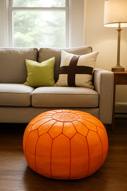 Casbah Marigold Moroccan leather Ottoman Pouffe
