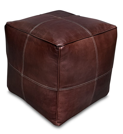 Casbah Stitched Square Moroccan Leather Ottoman