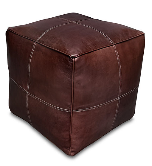 Casbah Stitched Square Moroccan Leather Ottoman