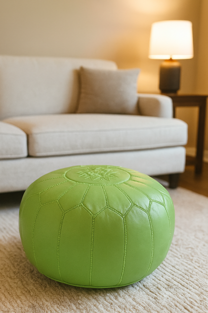 Casbah Verde Moroccan leather Ottoman Pouffe