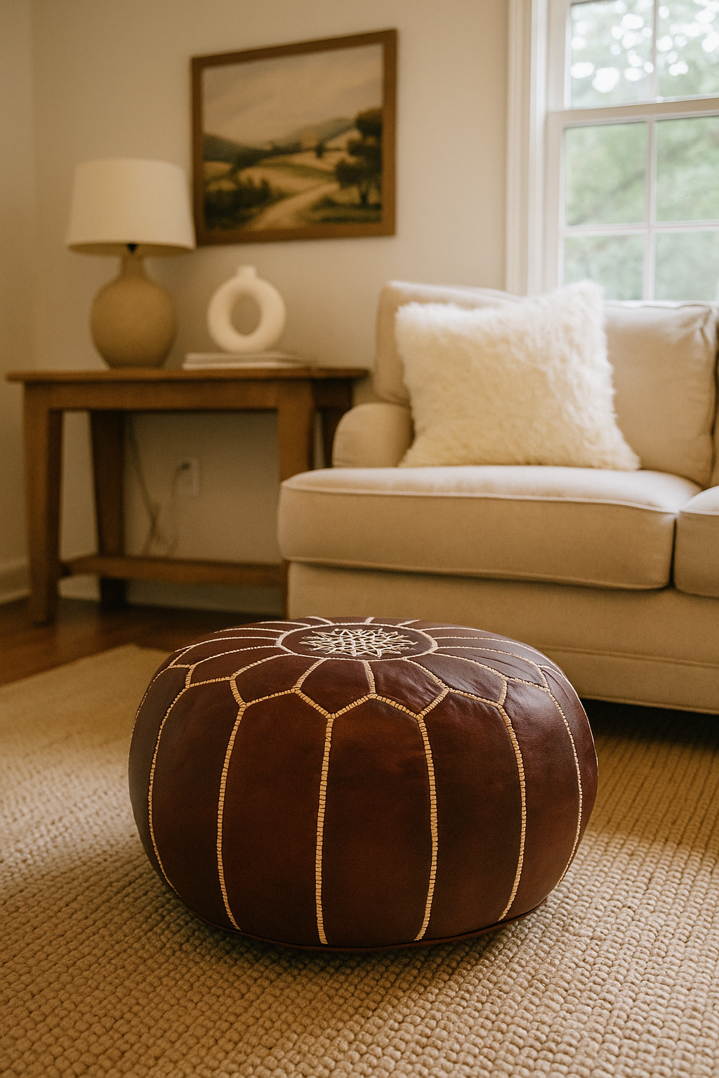 Chocolate Moroccan leather Ottoman Pouffe