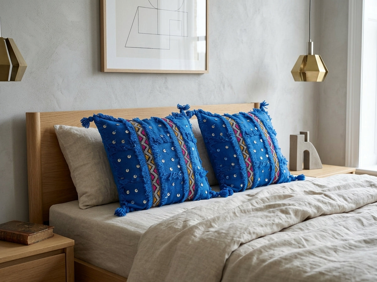 Cobalt Blue Handira Pillow Cover