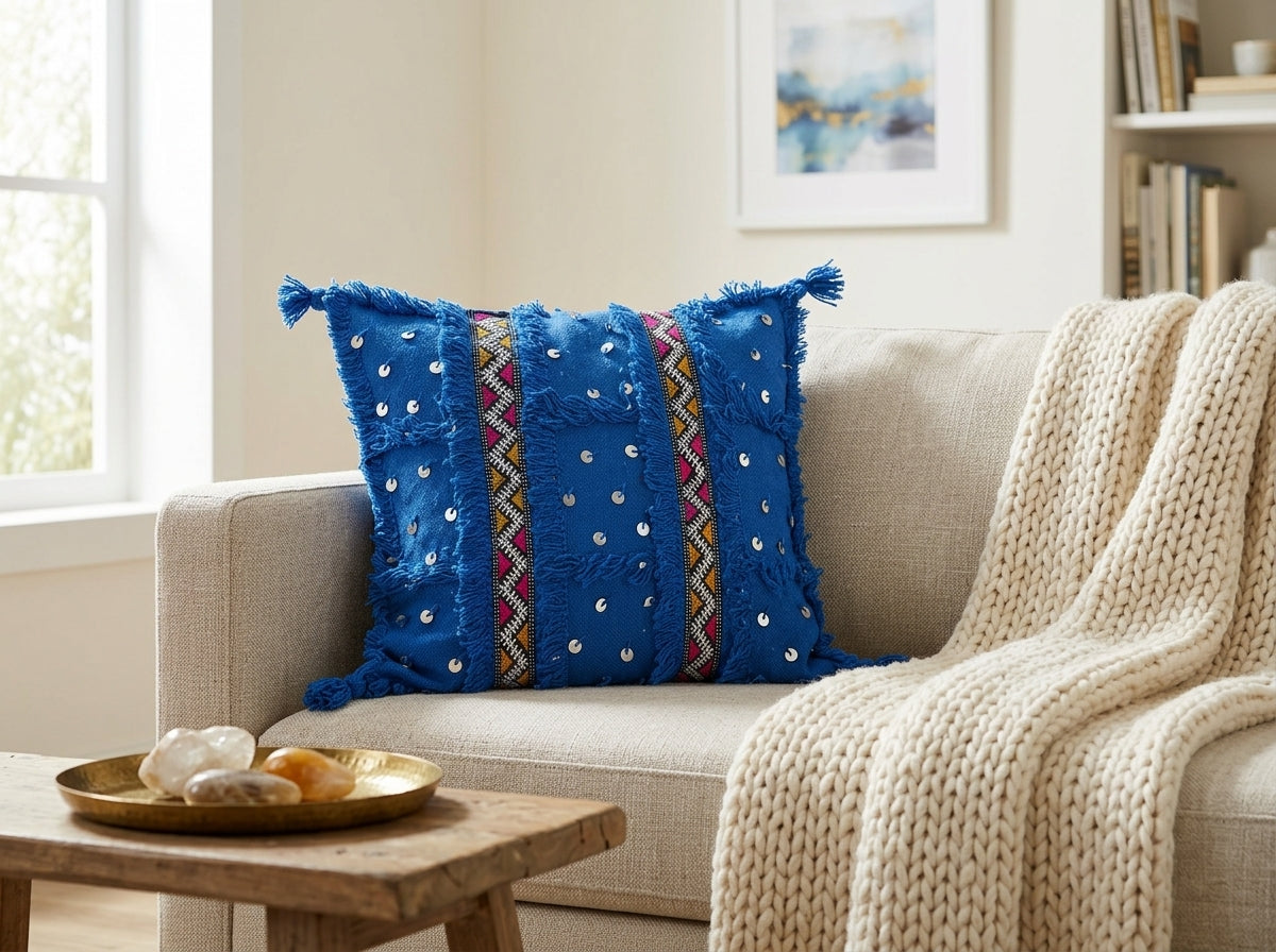 Cobalt Blue Handira Pillow Cover