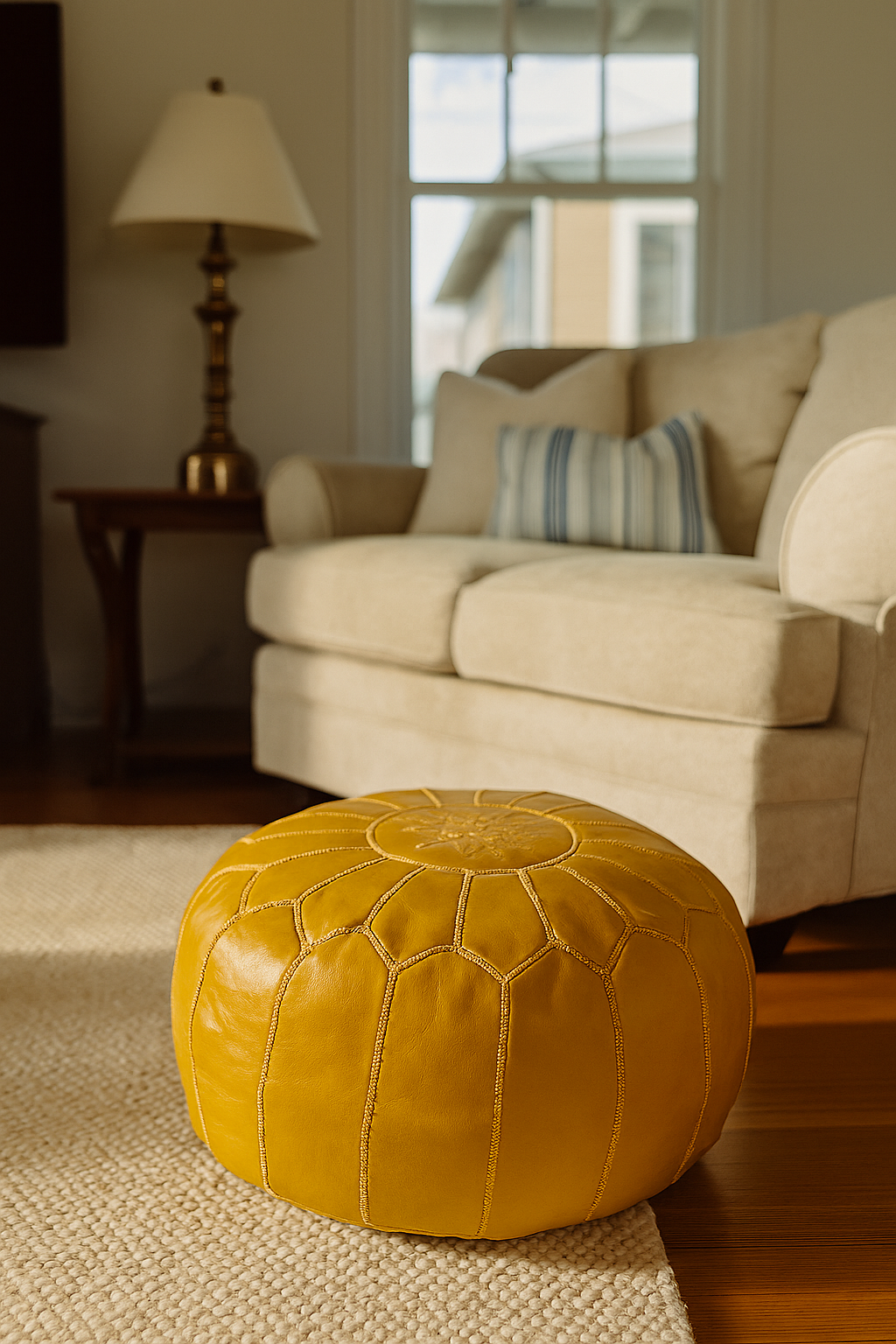 Desert Marigold Moroccan leather Ottoman Pouffe