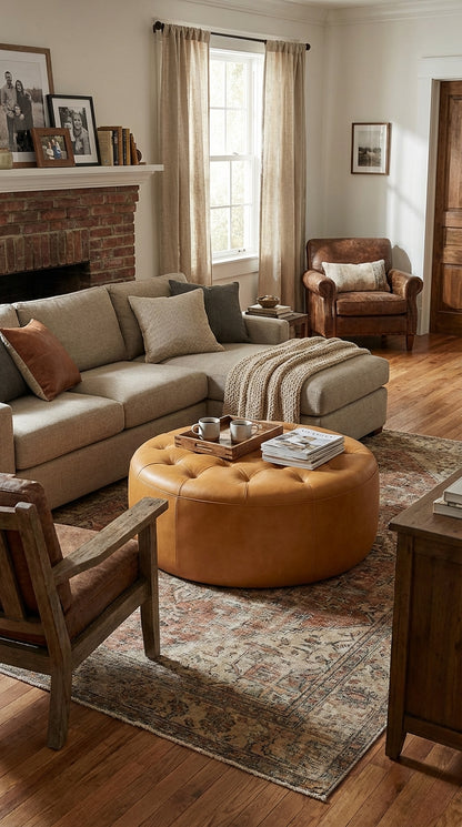 Duneshine Round Moroccan Leather Ottoman