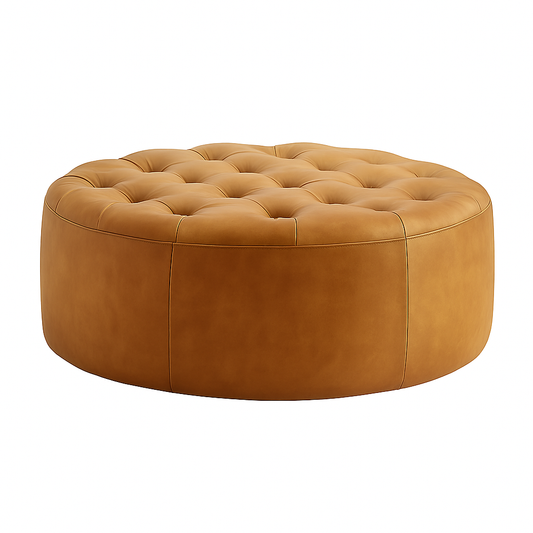Duneshine Round Moroccan Leather Ottoman