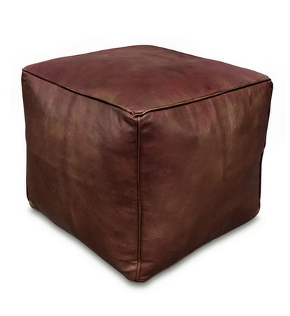 Dusk Brown Square Moroccan Leather Ottoman
