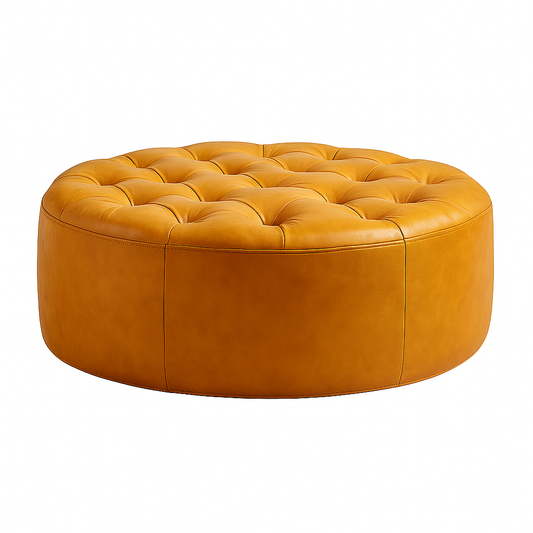 Golden Dune Round Moroccan Leather Ottoman
