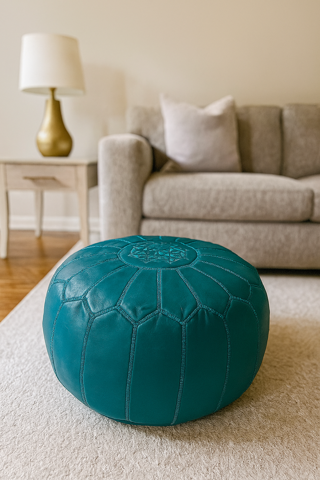Ocean Teal Moroccan Leather Ottoman Pouffe