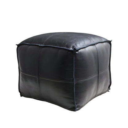 Onyx Stitch Square Moroccan Leather Ottoman
