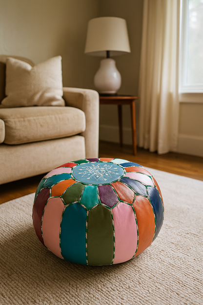 Prism Snowflake Moroccan leather Ottoman Pouffe
