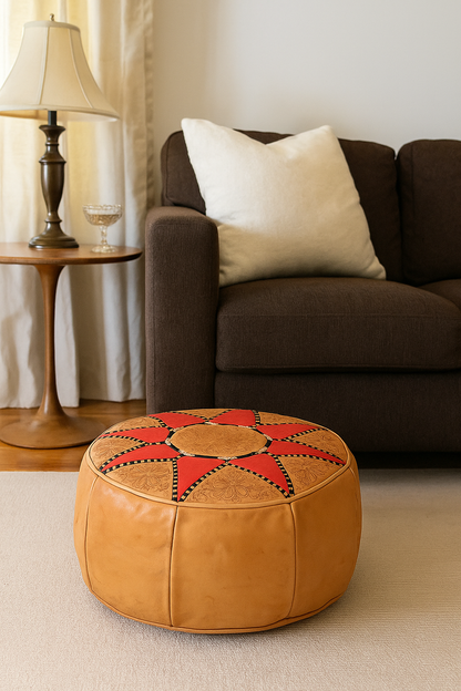 Rosette Sol  Moroccan leather Ottoman Pouffe
