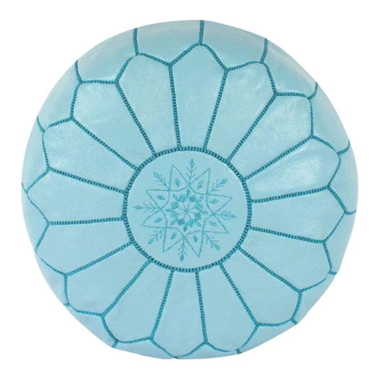 Sky Blue Moroccan Leather Ottoman Pouffe