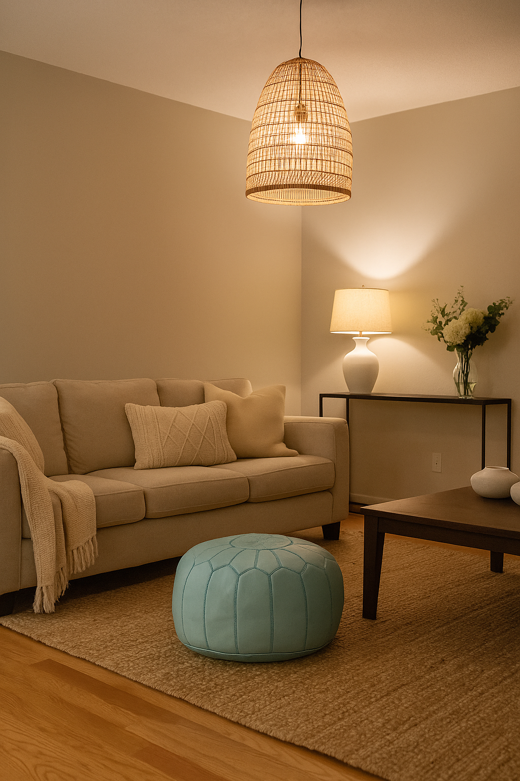Sky Blue Moroccan Leather Ottoman Pouffe