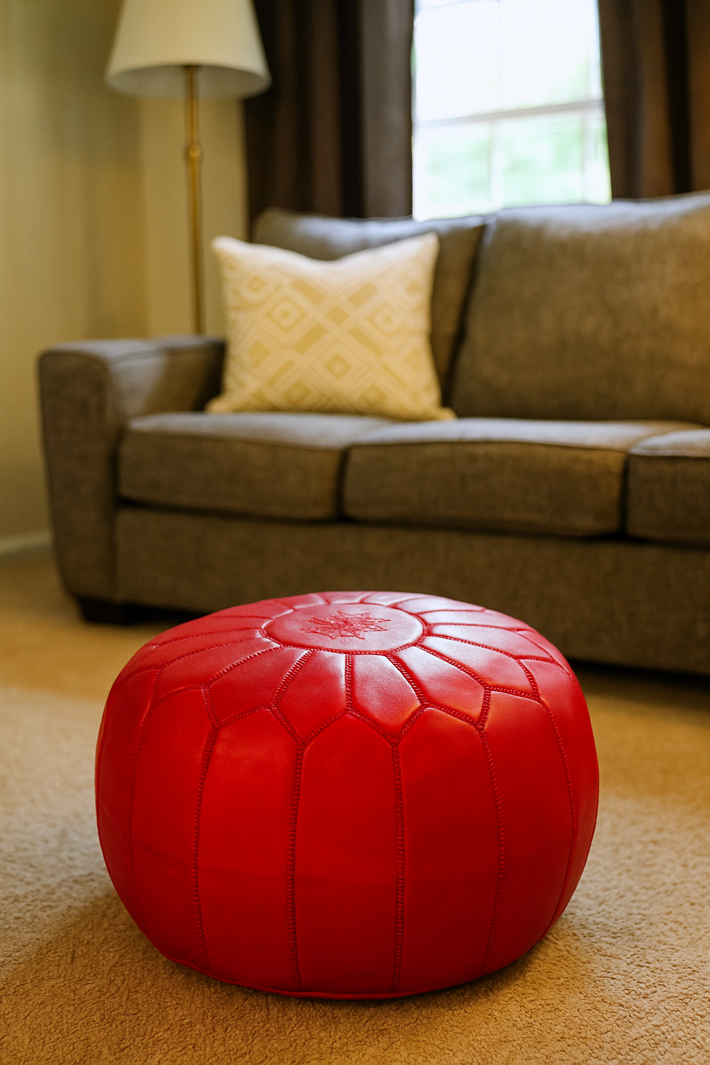 Sultan’s Ember Moroccan leather Ottoman Pouffe