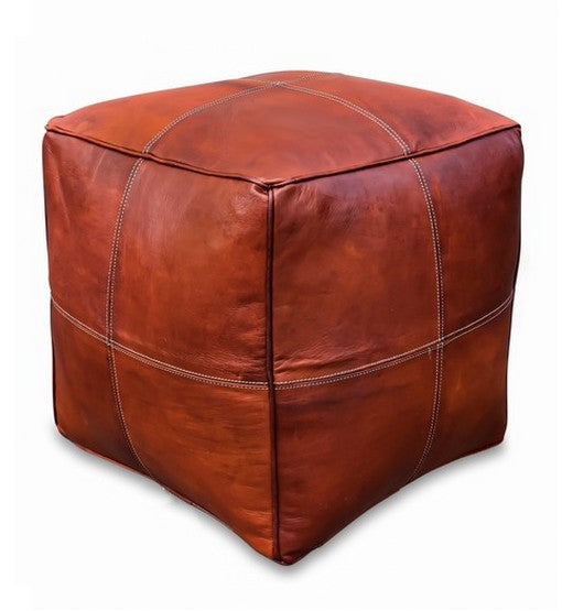 Sunset Thread Square Moroccan Leather Ottoman