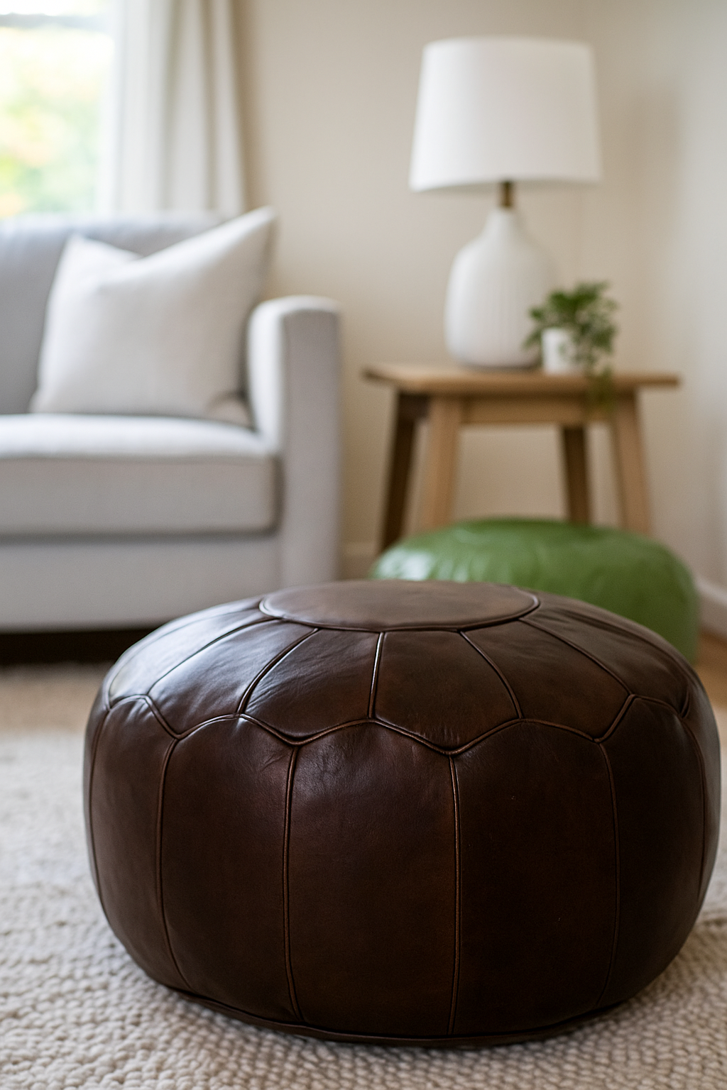 Tannery Smoke Moroccan leather Ottoman Pouffe