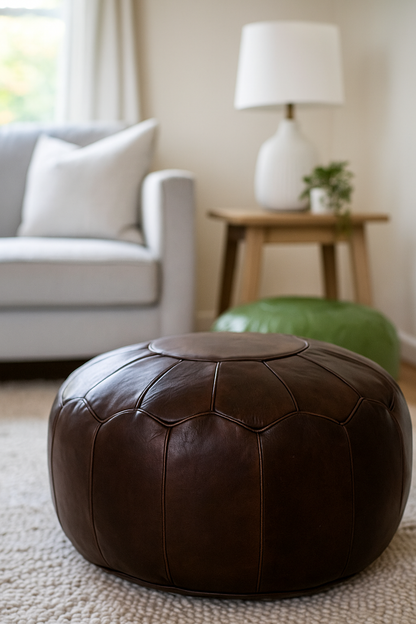 Tannery Smoke Moroccan leather Ottoman Pouffe