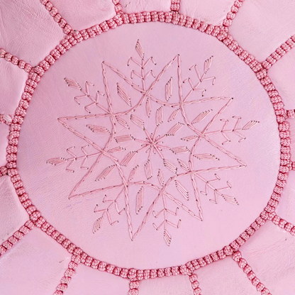 Pink Moroccan leather Ottoman Pouffe