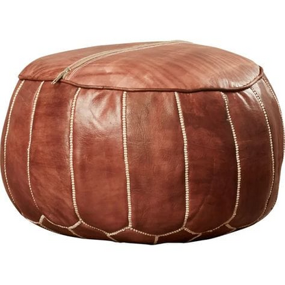 Tan Brown Moroccan leather Ottoman Pouffe