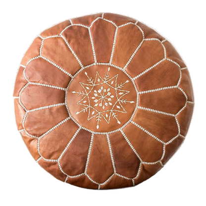 Tan Brown Moroccan leather Ottoman Pouffe