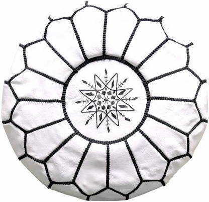 White Moroccan Leather Ottoman Pouffe