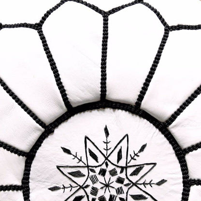 White Moroccan Leather Ottoman Pouffe